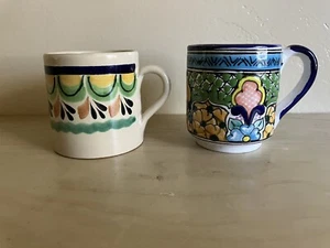 Cerámica mexicana hecha a mano 2 tazas de café tazas NUEVO ESTADO - Imagen 1 de 5
