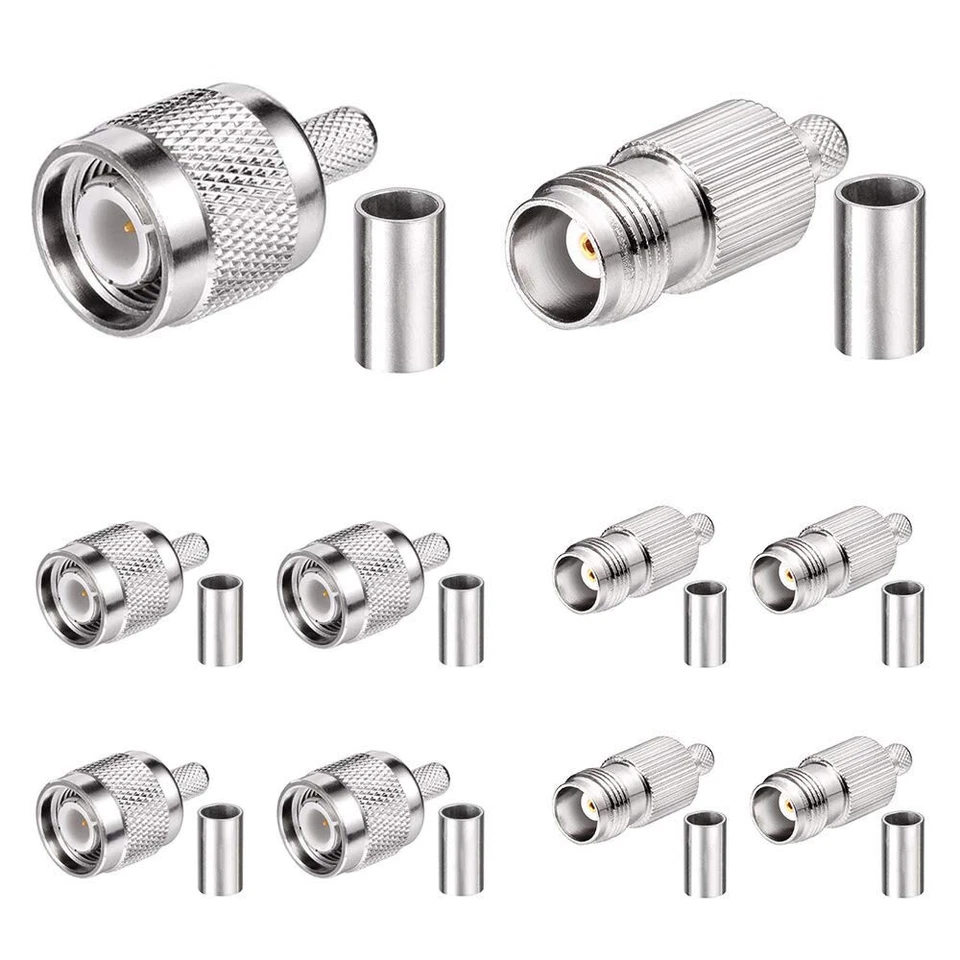 TNC Male + Female Crimp Solder Connector Kit 5 for RG58 RG303 RG142 RG400 Cable - Image 1 of 4
