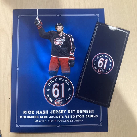 Rick Nash Columbus Blue Jackets #61 Jersey Retirement Night Program Ticket 2022 Cover