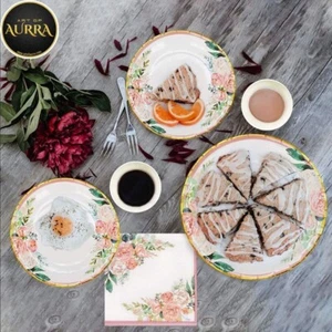 125 Pcs Vintage Floral Disposable Round Paper Pink Plates Cups & Napkins - Picture 1 of 8