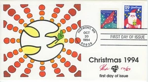 #2873+2874 29 Cents Christmas 1994, PUGH Hand-painted Color Cachet - Picture 1 of 1