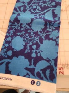 TULA PINK Fat Quarter WILDFLOWER 18" x 22 COTTON Blue on Blue NEW - Picture 1 of 4