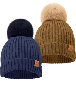 2-Pack Baby Hats, Baby Beanies for Girls, Boys -Hat, Newborn Hats, Navy & Brown - Picture 1 of 7