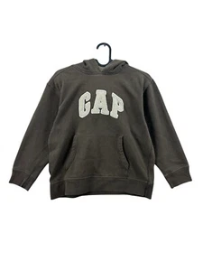 Gap Kids Medium 8 Brown Pullover Hoodie Distressed Patch Lettering - Picture 1 of 5