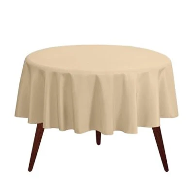 Round Tablecloth - 120 Inch Beige Round Table Cloth for 60 to 96 Inch Round T... - Image 1 of 4
