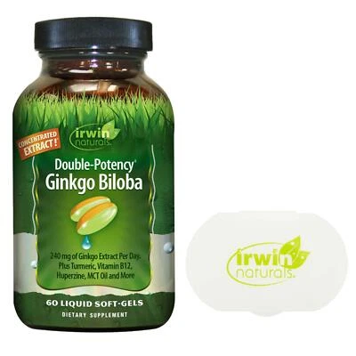 Irwin Naturals Doble Potencia Ginkgo Biloba Mejora el Enfoque Memoria con Estuche para Pastilleros Foto 1 de 4