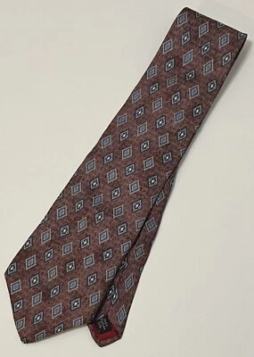Corbata Henry Grethel 100% Seda Marrón Azul Blanco Diamante Ancha Hecha en EE. UU. Foto 1 de 4