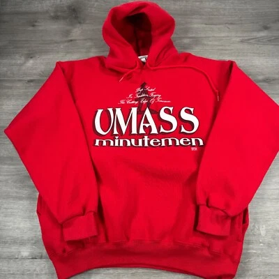 Vintage UMASS Minutemen Hoodie Sweatshirt XL USA VTG 90s Red - Image 1 of 4