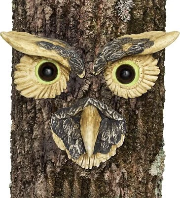 Spooky Owl Face Tree Hugger Sculpture Garden Decor Glow In The Dark 8X13 - Image 1 of 4