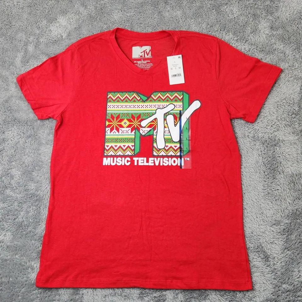 MTV Women’s L music television T-shirt Christmas Pattern Large