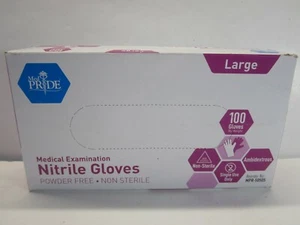 Medpride Powder Free Nitrile Exam Gloves Large Box 100 - Blue (Brand New) - Picture 1 of 5