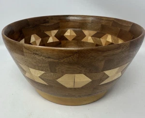 Large Segmented Hand-Turned Wood Fluted Salad Bowl MCM Over 9.75" Wide - Picture 1 of 11