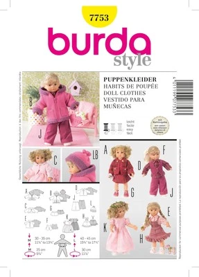 Burda Style Doll Clothes Sewing Pattern for Creative Projects B7753 - Image 1 of 2