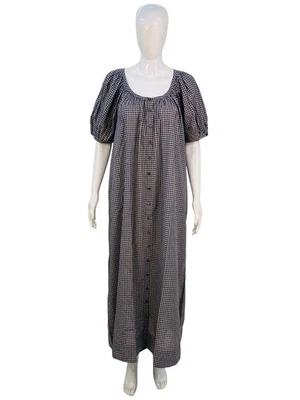 Doen Women's Juno Josephine Plaid Blue Cotton Long Nightgown Maxi Dress Size S - Image 1 of 4