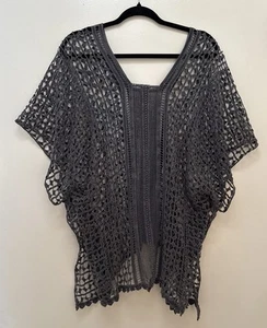 Poncho XCVI Gris Oscuro Crochet Top Boho Playa Talla Única - Imagen 1 de 6