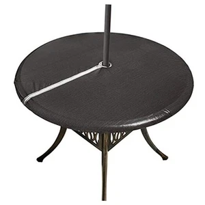 Round Fitted Vinyl Table Cloth Outdoor Tablecloth with Zipper and Umbrella - Picture 1 of 8