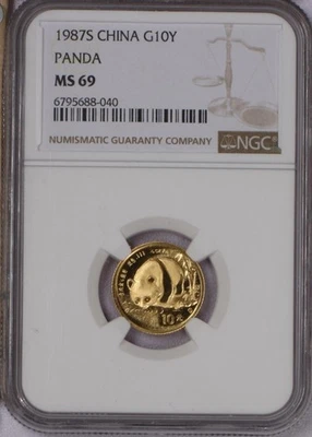 1987-S Gold Panda 1/10 oz. 10 Yuan NGC MS69. Free shipping. - Image 1 of 2