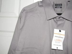 NWT New VAN HEUSEN Men's 19 36/37 Gray Dress Shirt Big Fit Stain Shield - Picture 1 of 5
