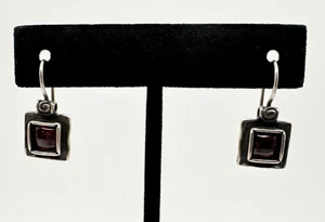Silpada Sterling Silver 925 Garnet Spiral Square Drop Earrings W1052 - Picture 1 of 10