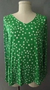 T-Shirt Belle Kim Gravel grün weiß gepunktet Jersey Strick gesmokte Ärmel Größe XL - Bild 1 von 6