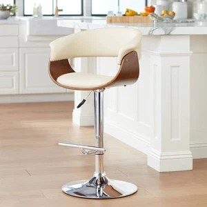Walnut Swivel Bar Stool 33" High Modern Cream Cushion for Kitchen Counter Island - Picture 1 of 10