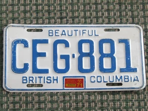 expired 1971 Beautiful British Columbia License Plate CEG 881 (3+ years old) - Picture 1 of 3