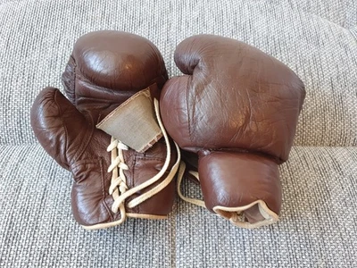 Boxhandschuhe Echtleder braun alt Vintage  - Bild 1 von 4