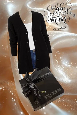 Cashmere Cardigan V Neck C By Bloomingdale’s MSRP $249 Black S - Image 1 of 4