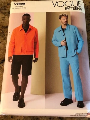 👔 VOGUE #V2022 - MEN'S TWO STYLE JACKET-CARGO SHORTS & PANTS PATTERN  34-42 FF - Image 1 of 2