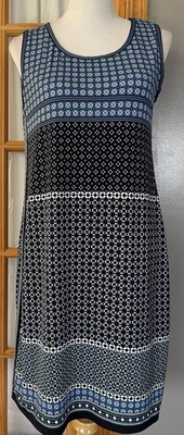 Vestido sin mangas geométrico Max Studio talla S azul de gran tamaño informal playa ciudad vacaciones Foto 1 de 4