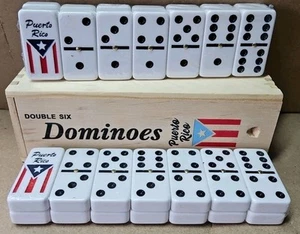 DOUBLE SIX BIG DOMINOES PUERTO RICO FLAG WITH WOODEN CASE DOBLE 6 - Picture 1 of 11