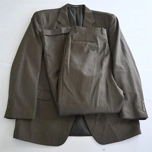 Jones New York 46L 34x30 Brown Herringbone 100% Wool Mens Jacket Pants Suit - Picture 1 of 12