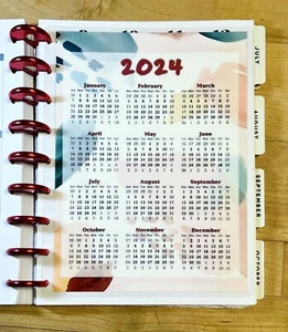 Yearly Calendar 2024-25 Two Sided Dashboard Insert for use with Happy Planner- - Picture 1 of 3