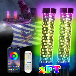Pair 2FT Spiral LED Fat Whip Light Antenna RGB Chasing For Can-am X3 RZR UTV ATV - Picture 1 of 18