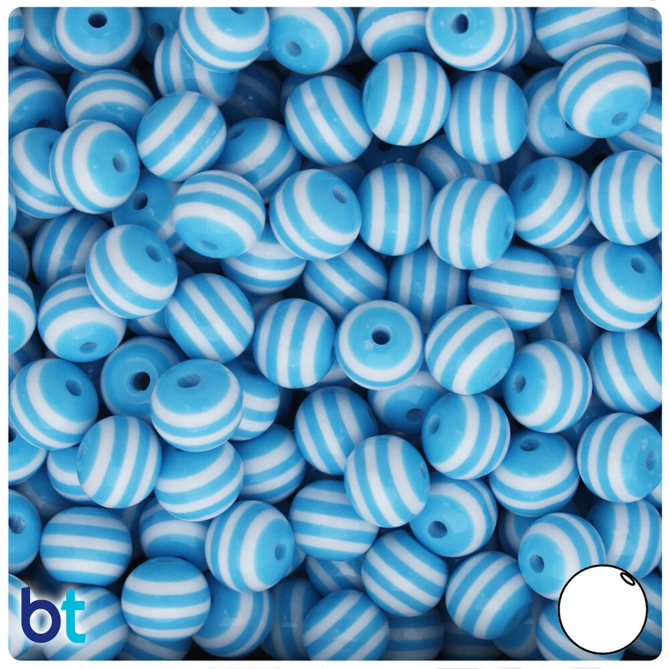 BeadTin White Striped 10mm Round Resin Beads (75pcs) - Color choice - Image 1 of 1