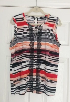 Blusa Karl Lagerfeld Paris Top Mujer Rayas Sin Mangas Talla XL Foto 1 de 4