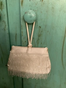 KATE LANDRY, IVORY COLORED, BEADED FRINGED, EVENING SHOULDER BAG/HANDBAG - Picture 1 of 4