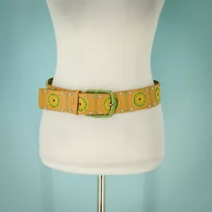 Guess Size Small S Leather Embroidered Rhinestone Boho Bohemian Brown Tan Belt - Imagen 1 de 6