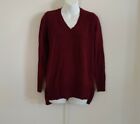 Maison Jules Women's Long Sleeve Pullover V-neck Side Slits Ruby Wine Sweater M