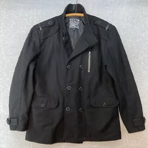 Chaqueta Affliction Negra Premium Para Hombre Extra Grande XXL Negra Lana PeaCoat Lana - Imagen 1 de 8