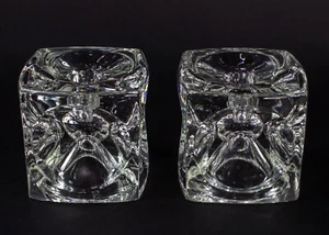 Peill & Putzler Pair of Candlestick Ice Cube Glass Candle Holders - Picture 1 of 6