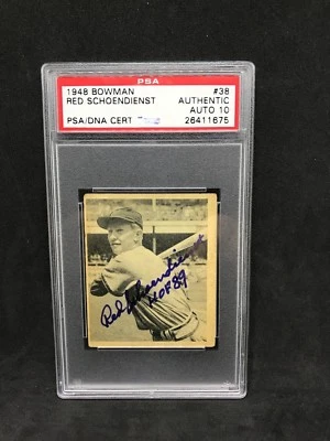 Red Schoendienst Signed 1948 Bowman #38 Rookie Card HOF 89 Insc PSA/DNA Auto 10 - Image 1 of 2