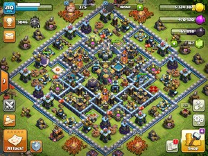 TH14 Great Base 75 77 50 25 Heroes, Nice Blue Walls, Strong Flaming Troops A++