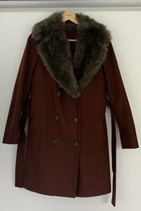 French Connection Wool Coat Faux Fur Collar Size 12 - Picture 1 of 6