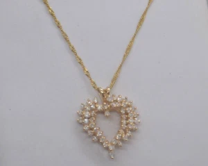 14K Yellow Gold 1.30ct Diamond 3D Heart Pendant Chain Necklace - Picture 1 of 11