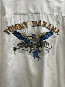 Tommy Bahama Shirt XXL Ivory Embroidered Parrot Silk “Read it Roll it Hole It” - Picture 1 of 14