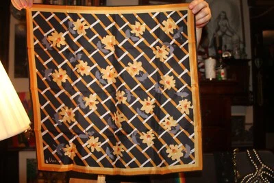 Bufanda vintage Mid Century VERA Japón 21" x 21" dorada negra floral geométrica Foto 1 de 4