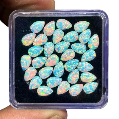 10 Pcs Australian Opal 6x4mm Pear Cabochon AAA Quality Lab Created Gemstones Lot - Image 1 of 4