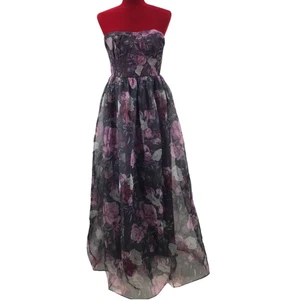 LULU'S XS Wonderful Purple Floral Print Strapless Bustier Formal Maxi DressB20 - Picture 1 of 8