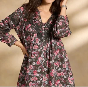 Sundance Andi Floral Dress Bohemian Floral Western Black Pink XL Embroidered - Picture 1 of 8
